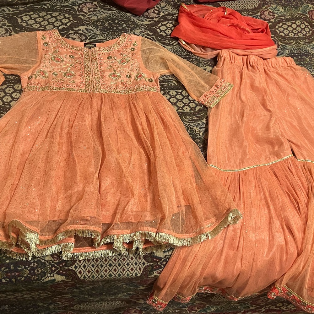 Peach orange palazo pakistani dress